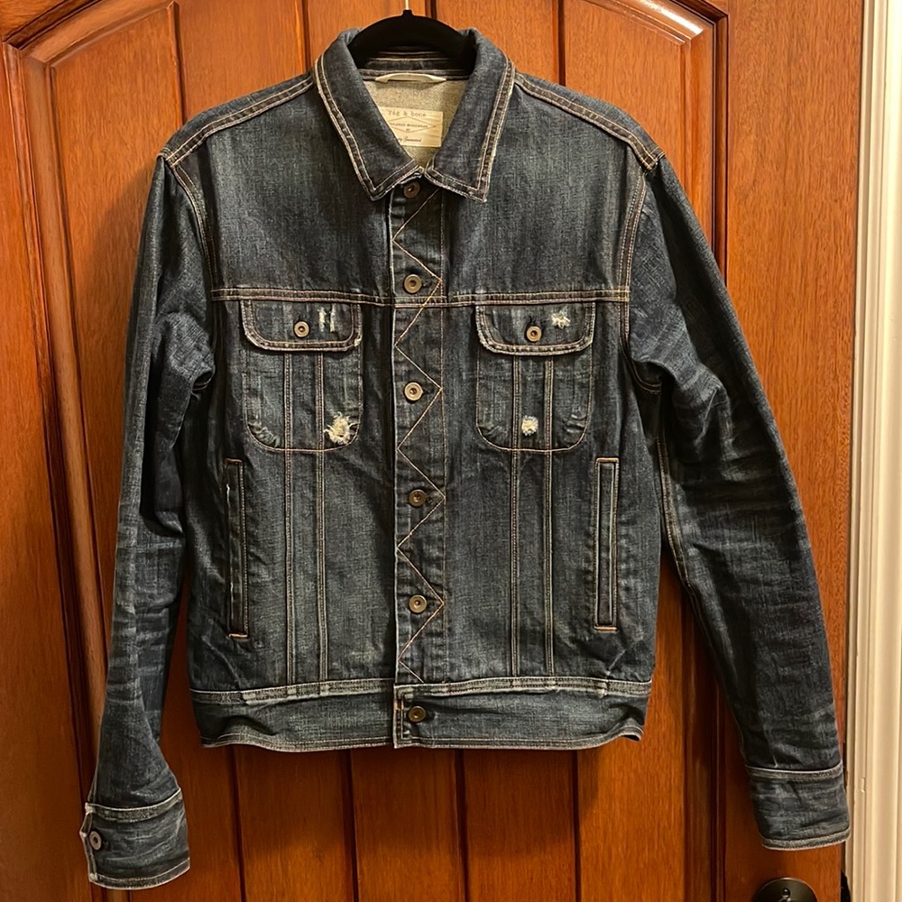 Rag & Bone Blue Distressed Denim Jacket Size Medium Made in USA